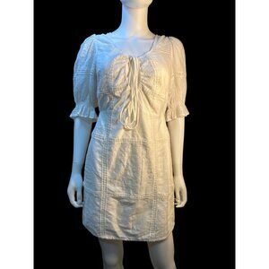 Tularosa Mini Dress With Puff Sleeves & Tie Front Bridal Size S 100% Cotton EUC